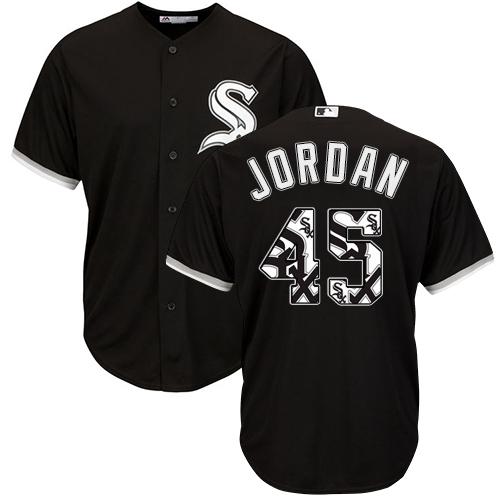 White Sox #45 Michael Jordan Black Team Logo Fashion Stitched MLB Jersey